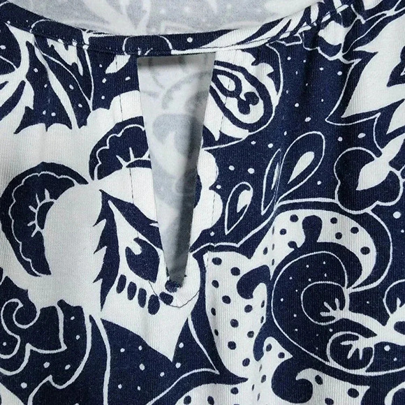 Talbots Navy and White Floral Print Keyhole Neck Sleeveless Maxi Dress Size M - Picture 9 of 9